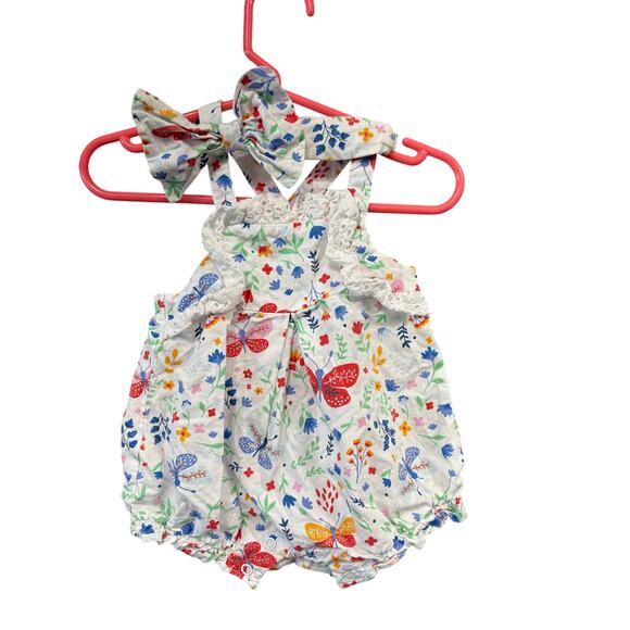 5/$15 White Floral Romper & Bow Set - Baby Essentials - 9mo - Picture 1 of 4